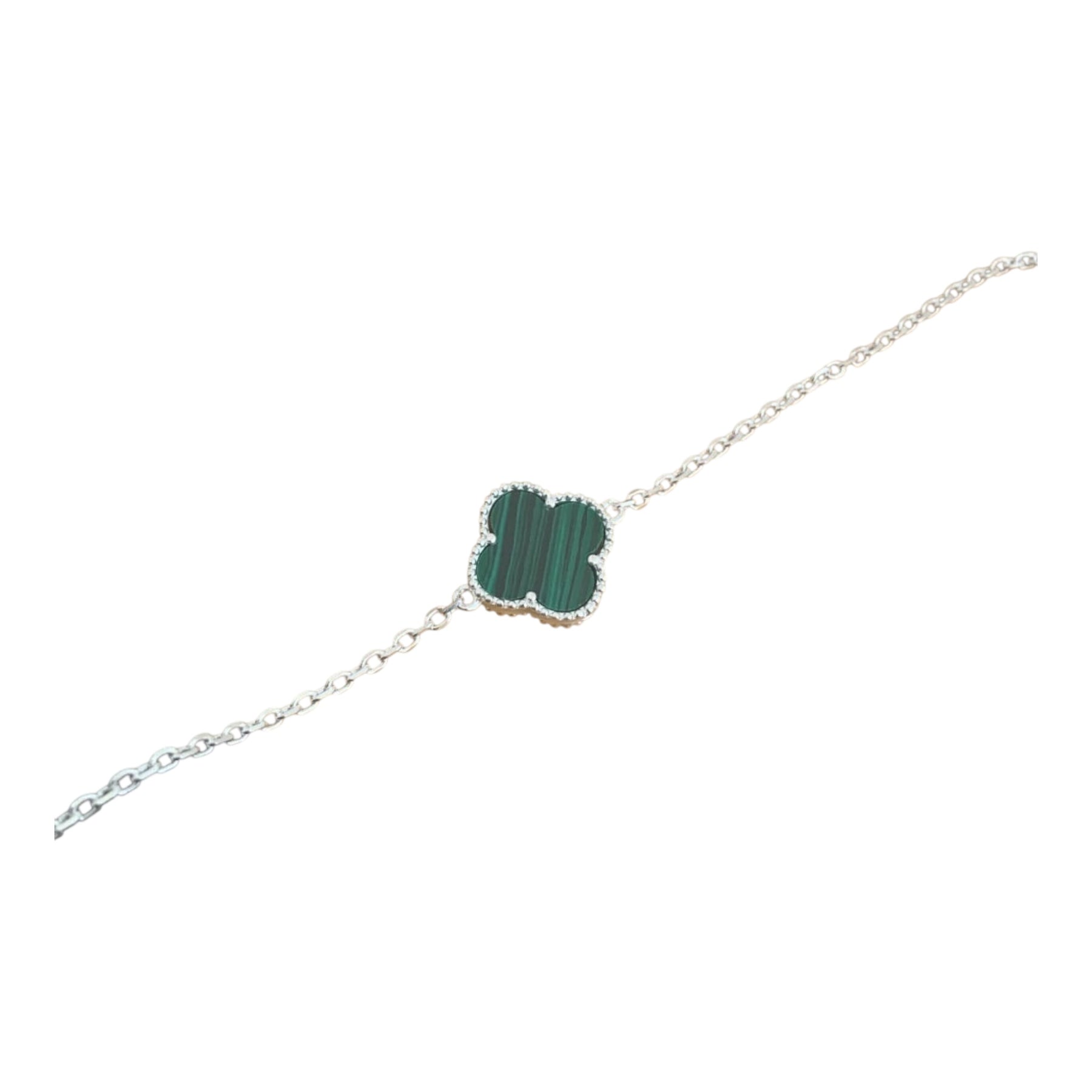 Pulseira Trevo Malaquita em Prata 925 Delicada e Sofisticada