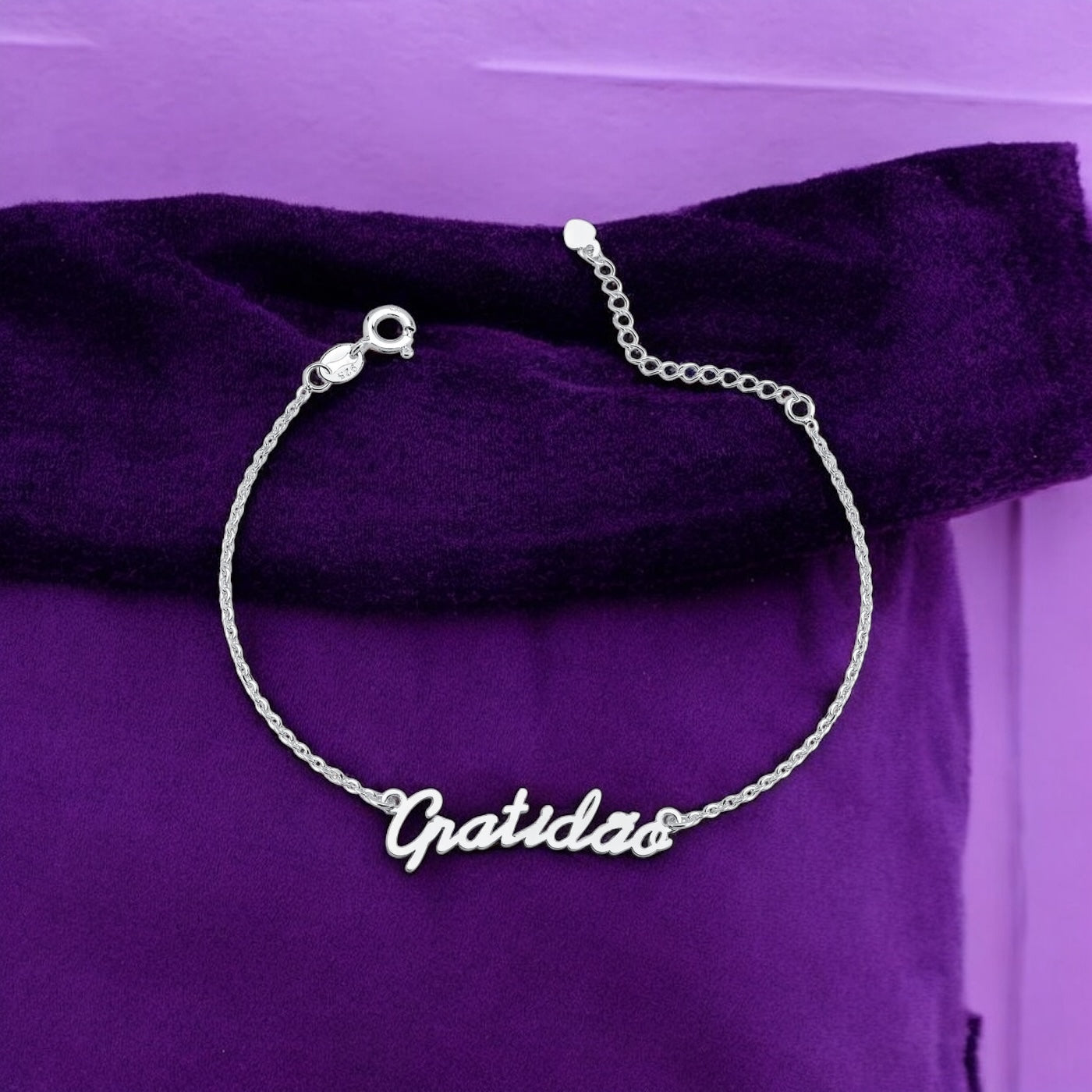 Pulseira Gratidão em Prata 925 – 16cm + 3cm Extensor