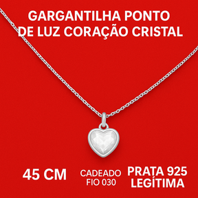 Gargantilha Coração Ponto de Luz Cristal Prata 925 45cm