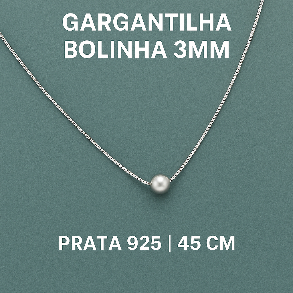 Gargantilha Fio com Bolinhas 3mm em Prata 925 45cm