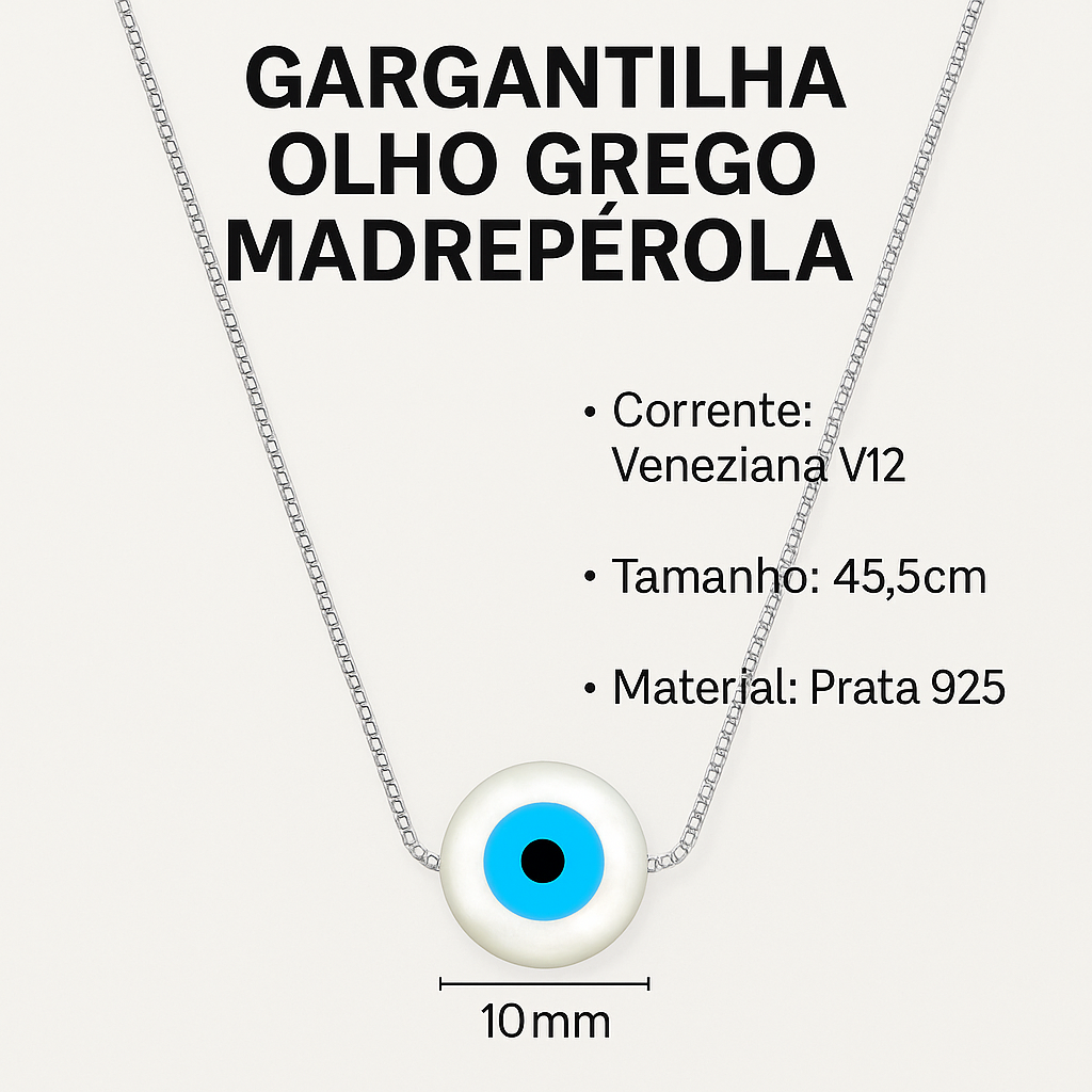 Gargantilha Olho Grego com Madrepérola de Prata 925 45cm