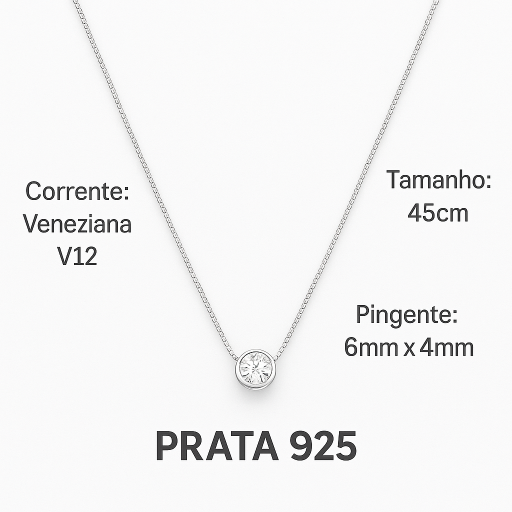 Gargantilha Ponto de Luz Pequeno Prata 925 Delicada 45cm