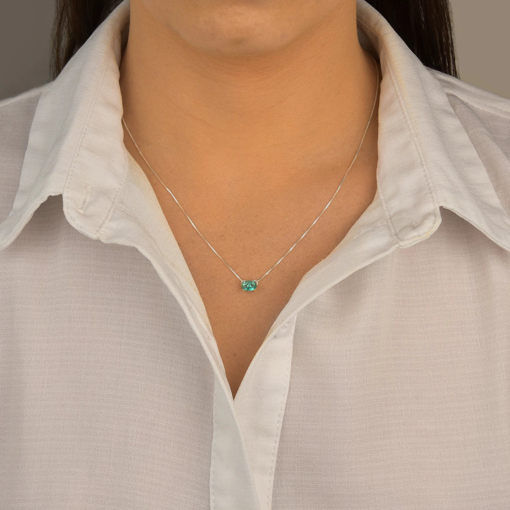 Gargantilha Prata 925 com Pingente Oval Turmalina
