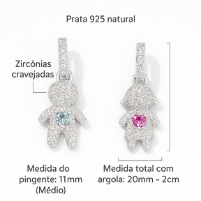 Pingente Menina ou Menino Cravejado Médio Prata 925