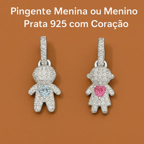 Pingente Menina ou Menino Cravejado Médio Prata 925