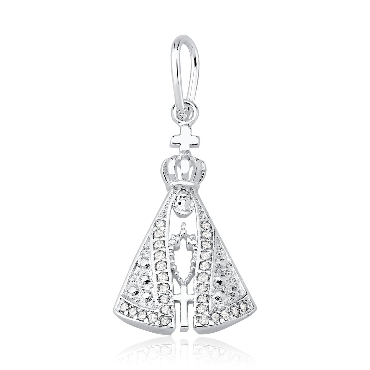 Pingente Nossa Senhora Aparecida Cravejado com Micro Zircônia – Prata 925
