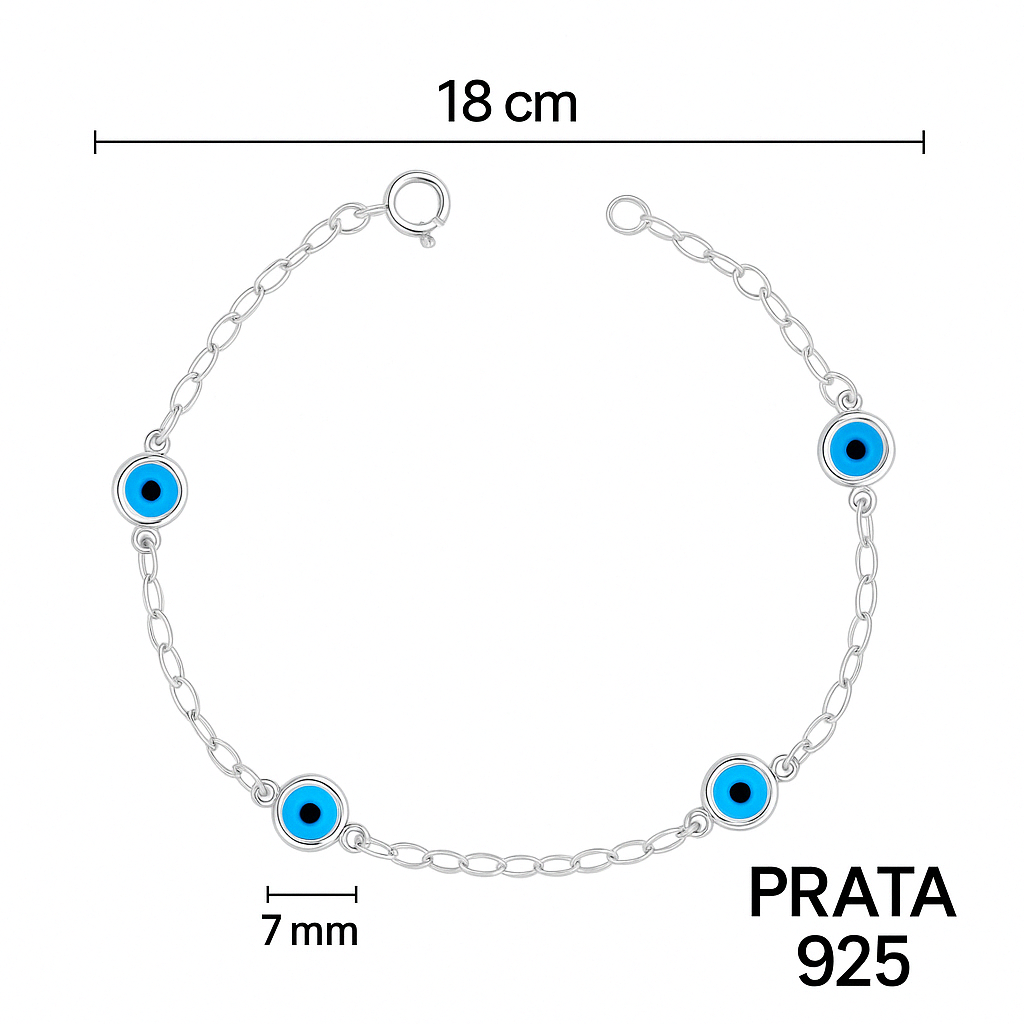 Pulseira 4 Olho Grego Separado Branco Mista 18cm