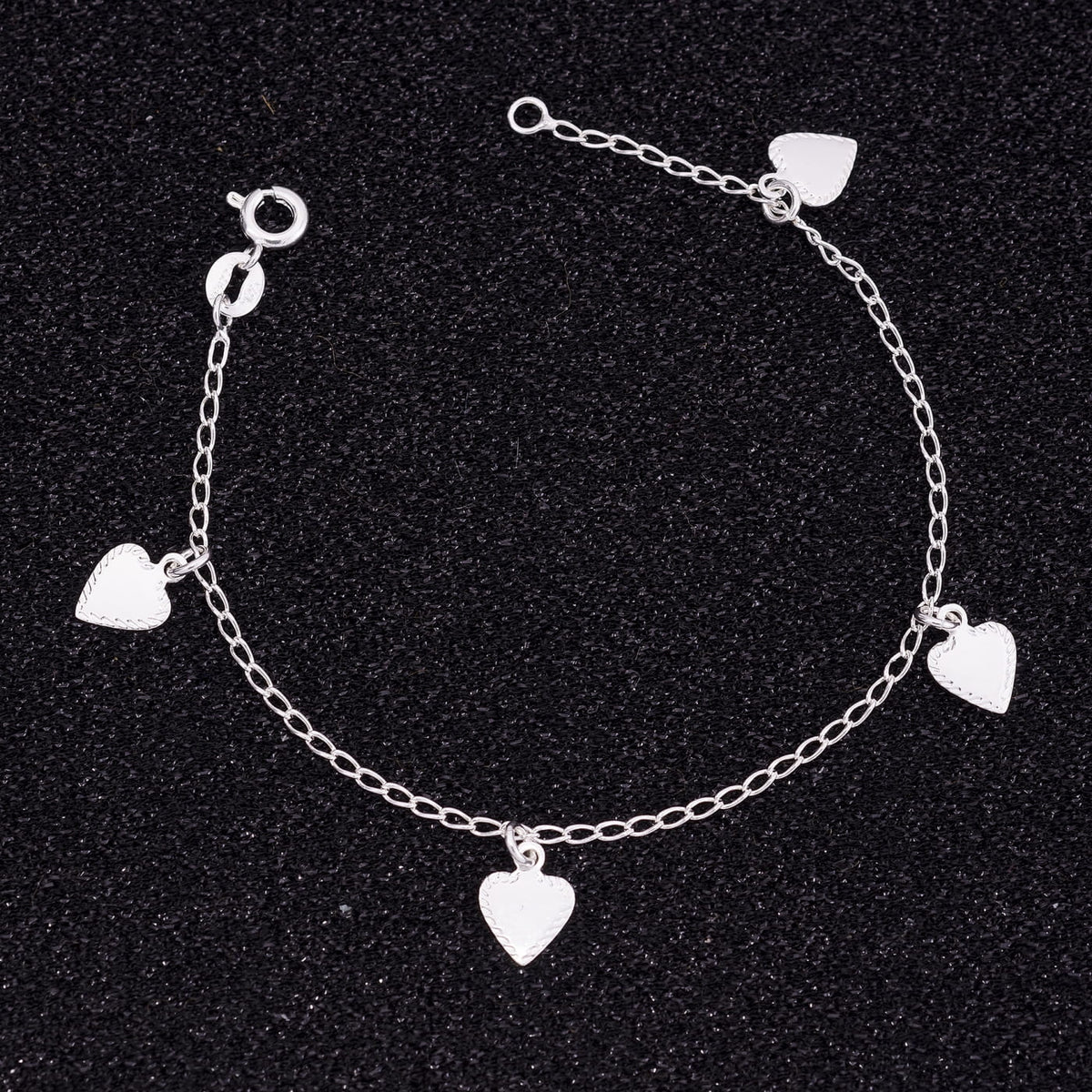 Pulseira Amorzinho com Pingentes de Coração – Prata 925 | 16cm + Extensor