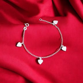 Pulseira Amorzinho com Pingentes de Coração – Prata 925 | 16cm + Extensor
