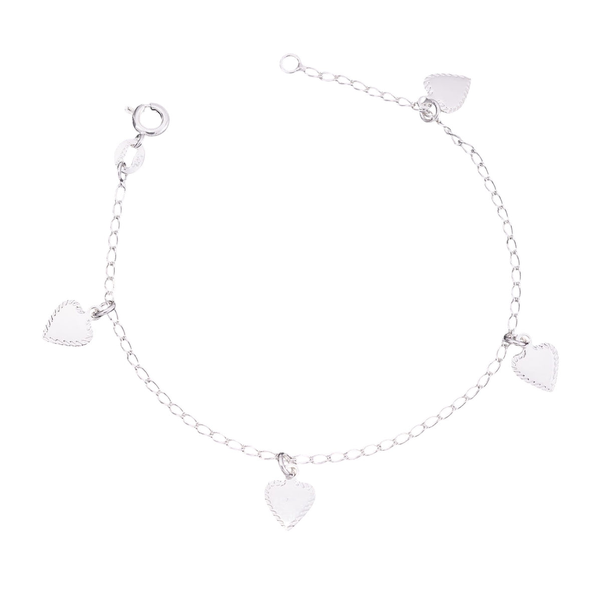 Pulseira Amorzinho com Pingentes de Coração – Prata 925 | 16cm + Extensor