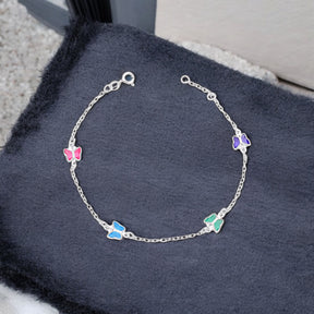 Pulseira Borboleta Colorida Mista de Prata 18cm