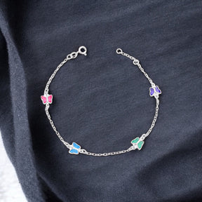 Pulseira Borboleta Colorida Mista de Prata 18cm