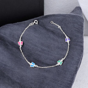 Pulseira Borboleta Colorida Mista de Prata 18cm