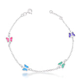 Pulseira Borboleta Colorida Mista de Prata 18cm