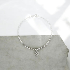 Pulseira Feminina Elo Oval Pingente Trevo 4 Folhas Prata 925