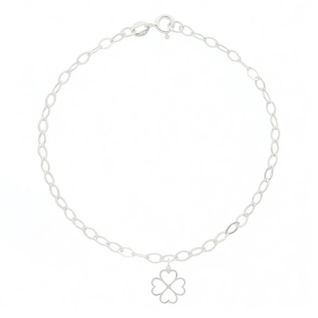 Pulseira Feminina Elo Oval Pingente Trevo 4 Folhas Prata 925