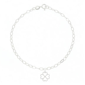 Pulseira Feminina Elo Oval Pingente Trevo 4 Folhas Prata 925
