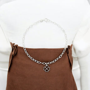 Pulseira Feminina Elo Oval Pingente Trevo 4 Folhas Prata 925