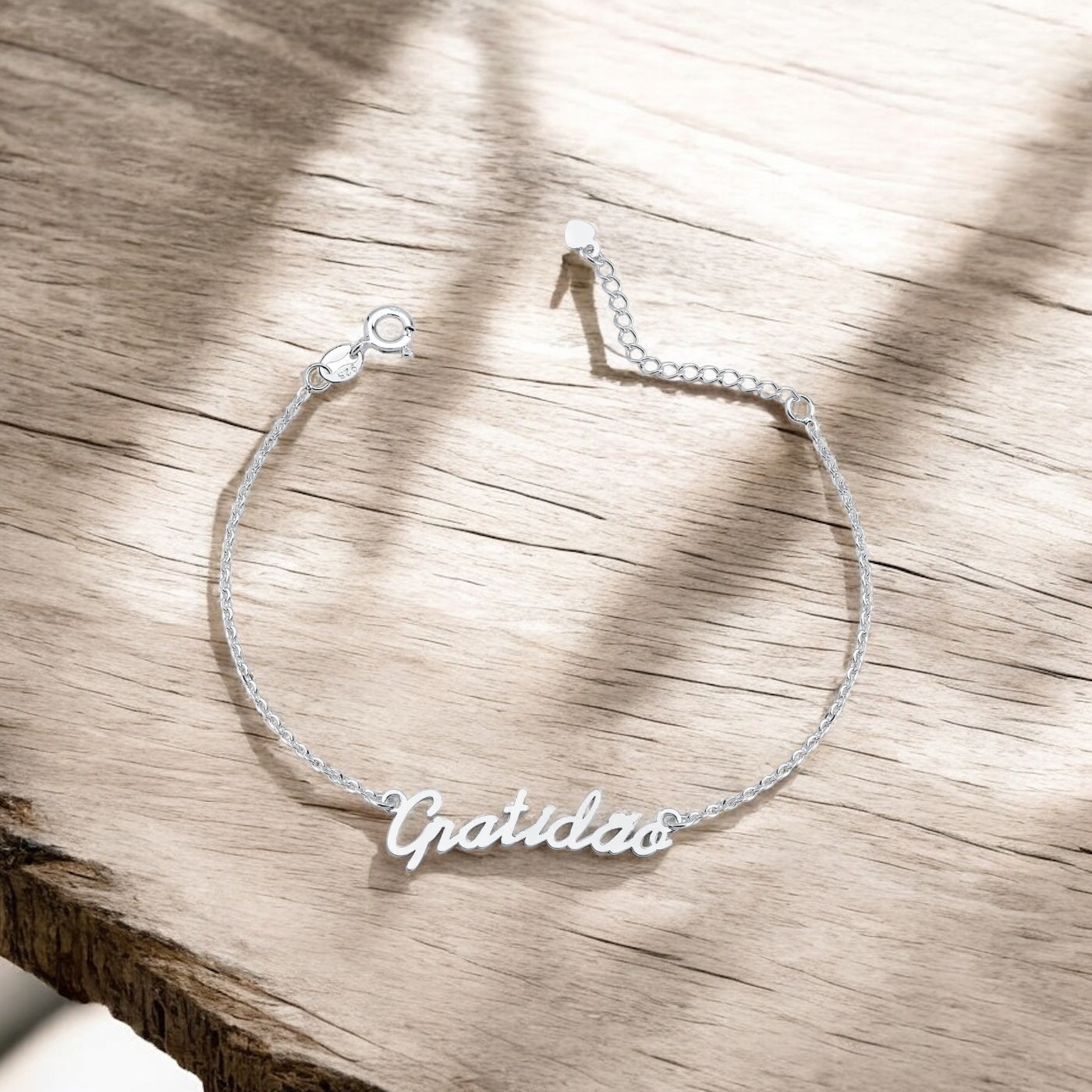 Pulseira Gratidão em Prata 925 – 16cm + 3cm Extensor
