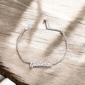 Pulseira Gratidão em Prata 925 – 16cm + 3cm Extensor