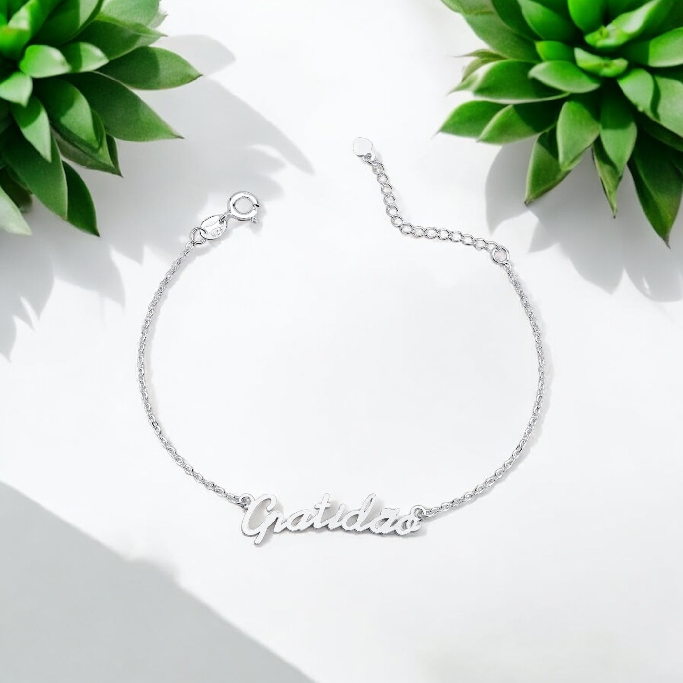 Pulseira Gratidão em Prata 925 – 16cm + 3cm Extensor