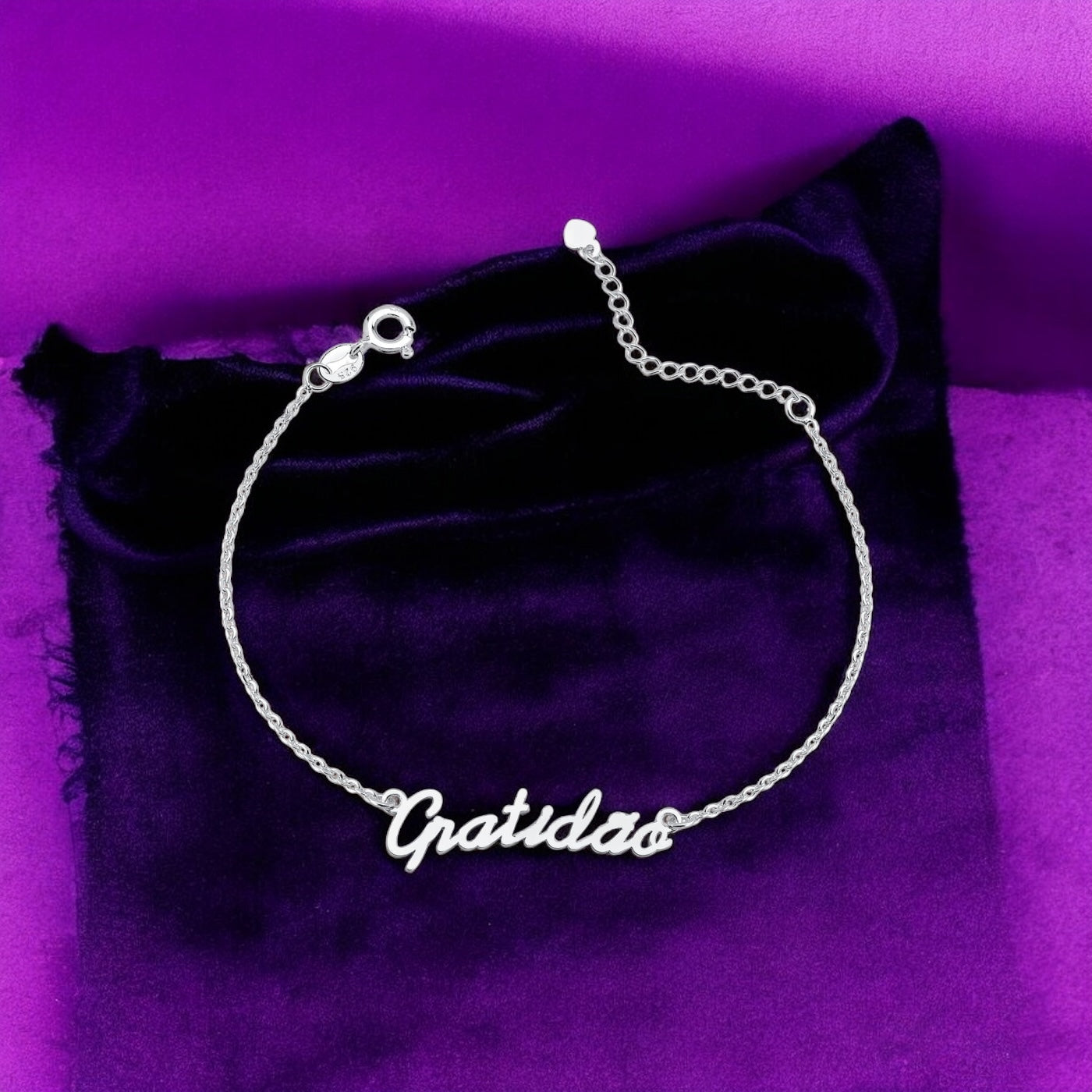 Pulseira Gratidão em Prata 925 – 16cm + 3cm Extensor