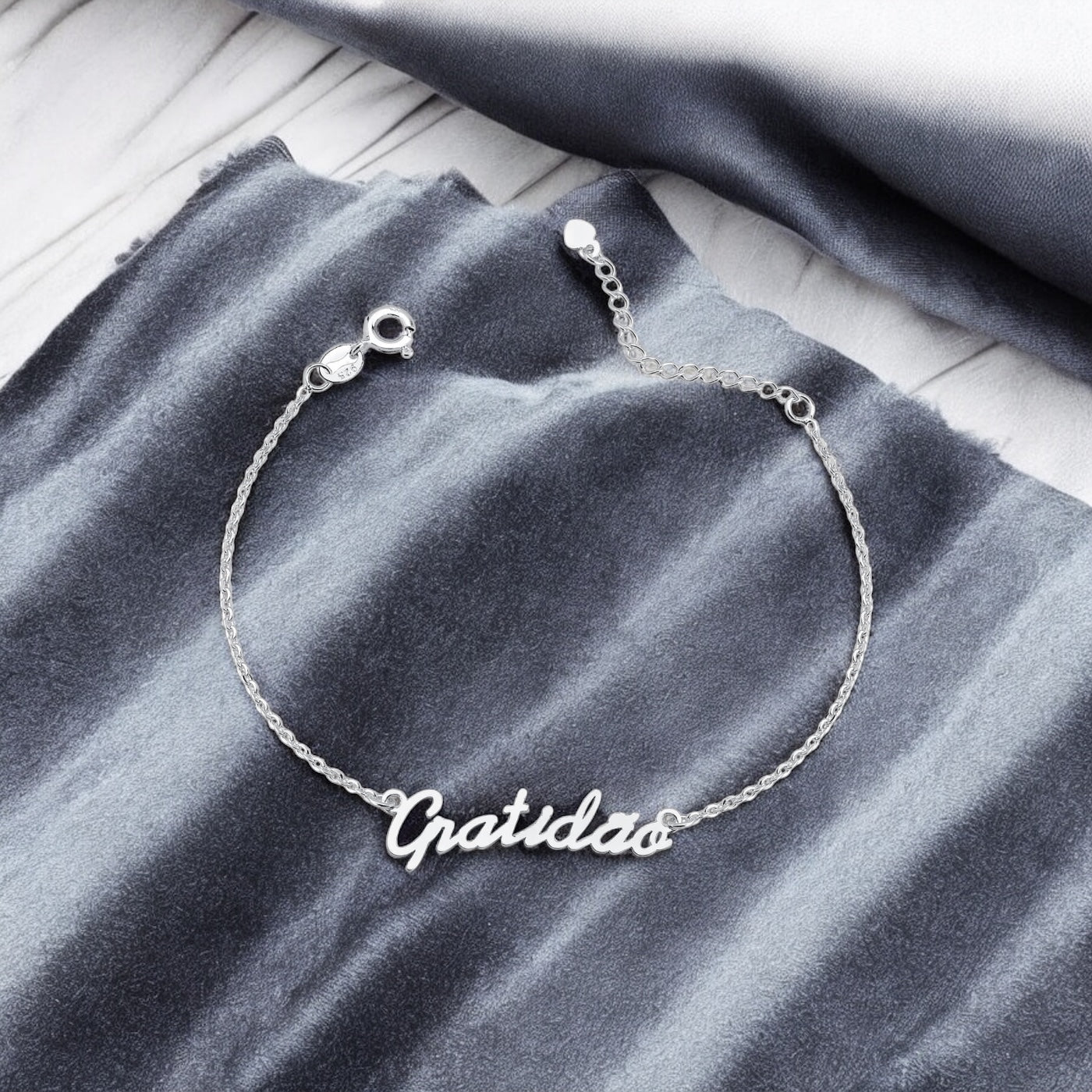 Pulseira Gratidão em Prata 925 – 16cm + 3cm Extensor