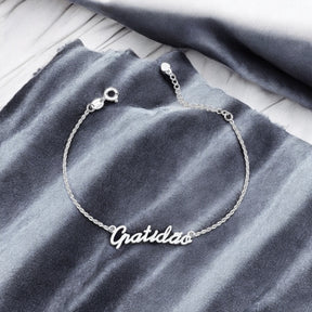 Pulseira Gratidão em Prata 925 – 16cm + 3cm Extensor