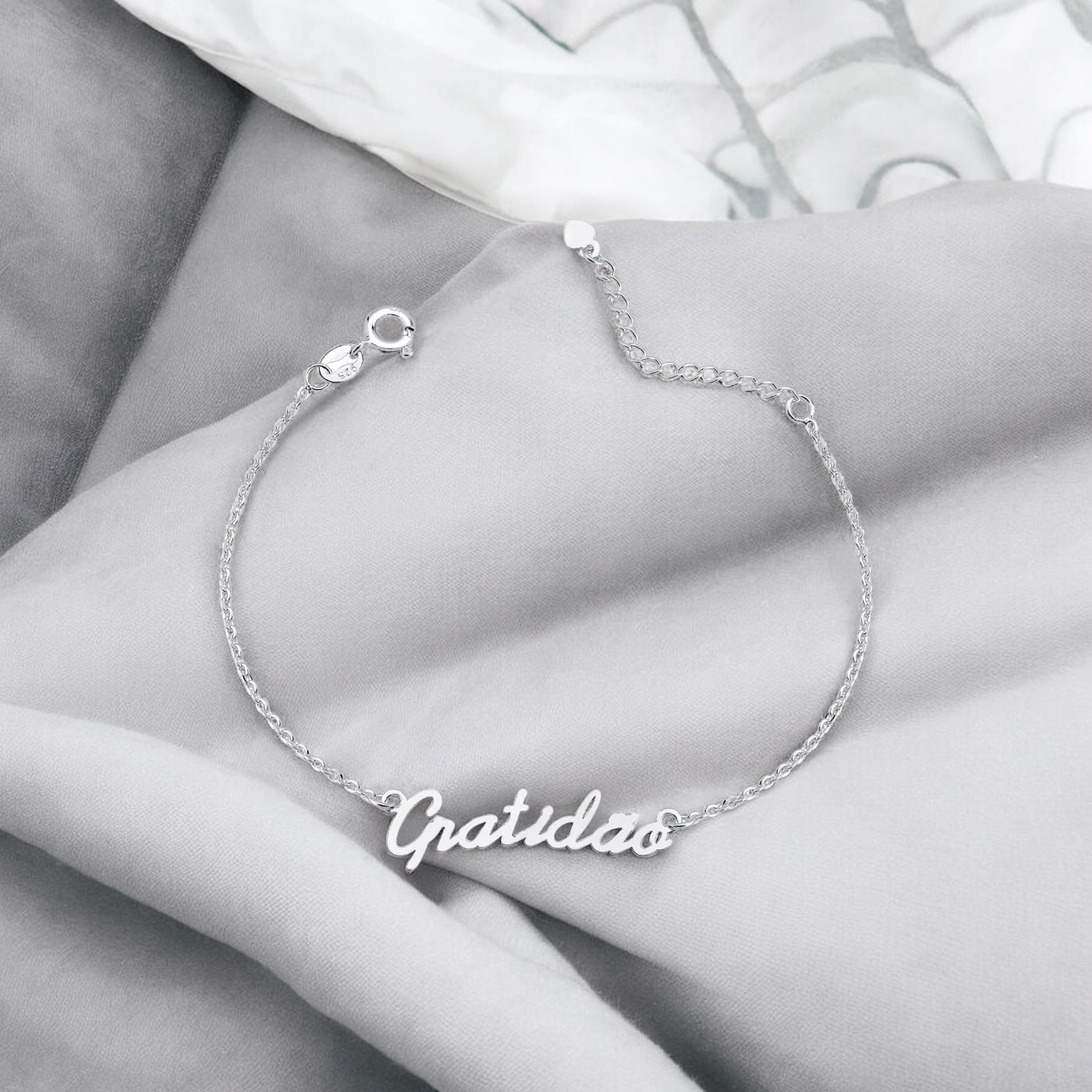 Pulseira Gratidão em Prata 925 – 16cm + 3cm Extensor