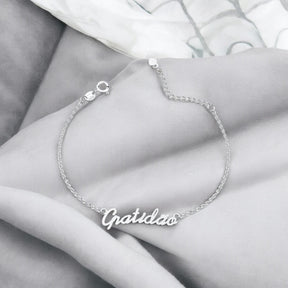 Pulseira Gratidão em Prata 925 – 16cm + 3cm Extensor