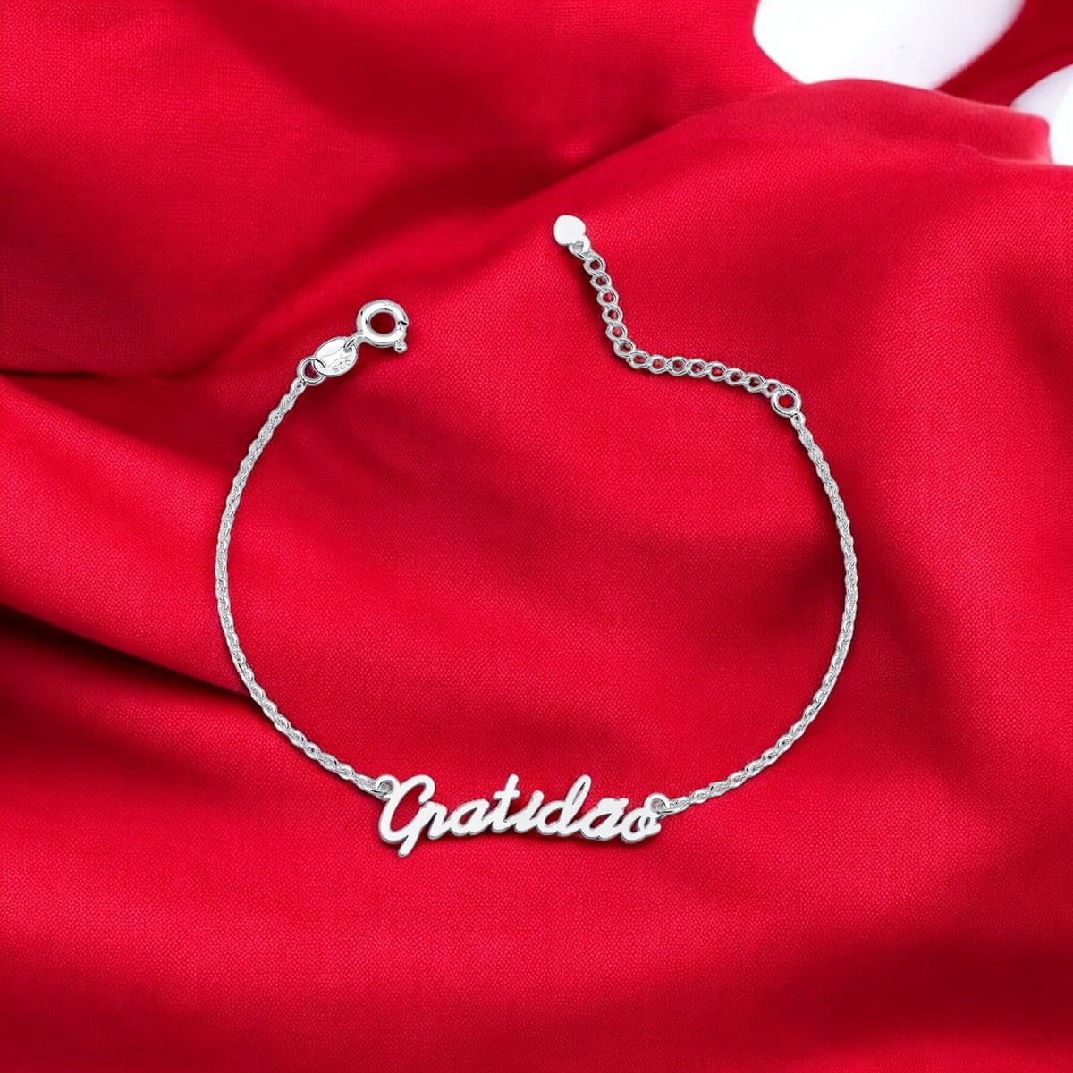 Pulseira Gratidão em Prata 925 – 16cm + 3cm Extensor