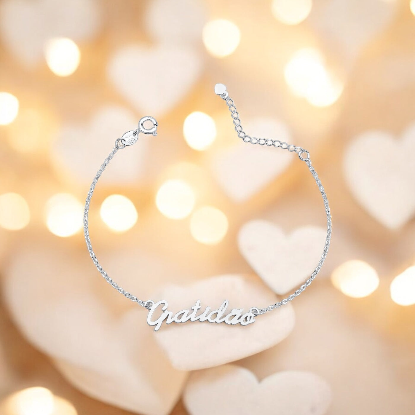 Pulseira Gratidão em Prata 925 – 16cm + 3cm Extensor