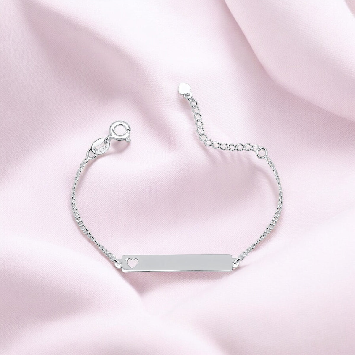 Pulseira Infantil Melindrosa Coração 12cm + Extensor em Prata 925