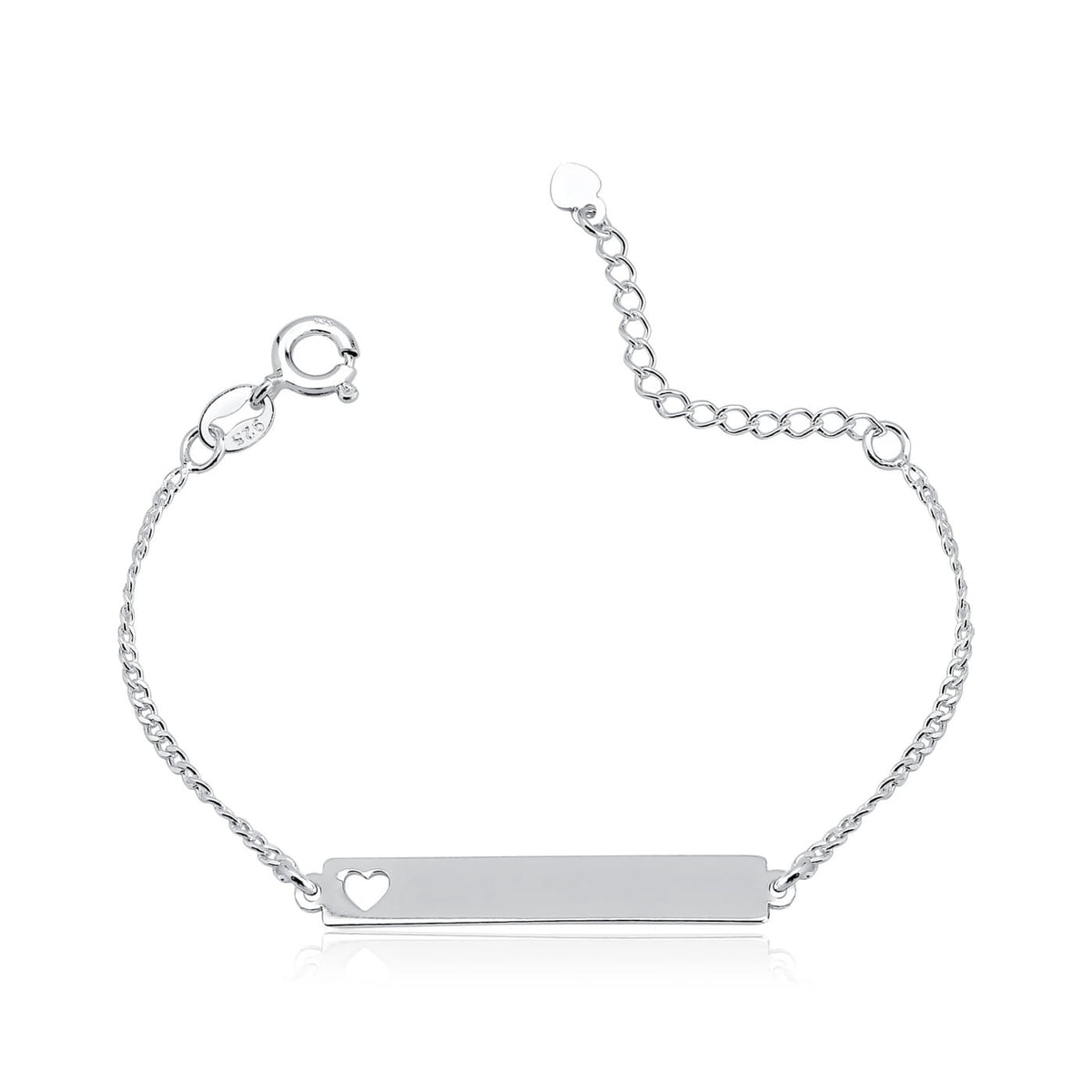 Pulseira Infantil Melindrosa Coração 12cm + Extensor em Prata 925