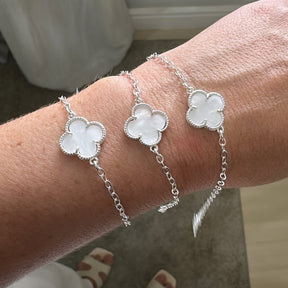 Pulseira Inspiração Trevo Madrepérola Prata 925