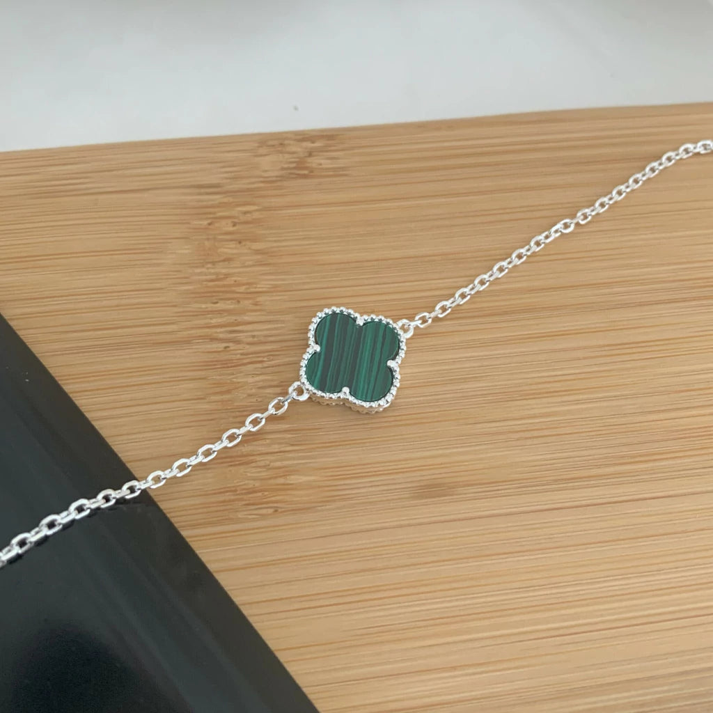 Pulseira Inspiração Trevo Malaquita Prata 925