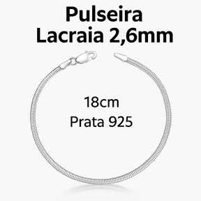 Pulseira Lacraia Prata 925 2,6mm Fina e Sofisticada 18cm