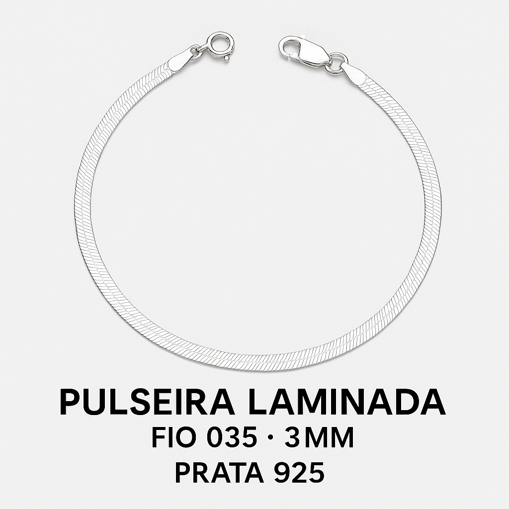 Pulseira Laminada Prata 925 18cm Fio 035 3mm Brilho Intenso