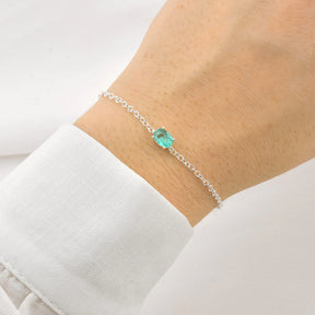 Pulseira Prata 925 com Pedra Oval Turmalina Elegante