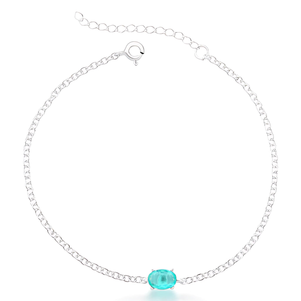 Pulseira Prata 925 com Pedra Oval Turmalina Elegante