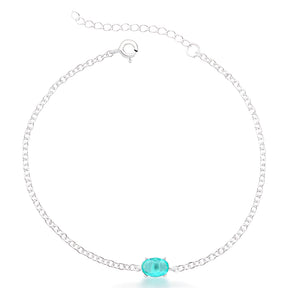 Pulseira Prata 925 com Pedra Oval Turmalina Elegante