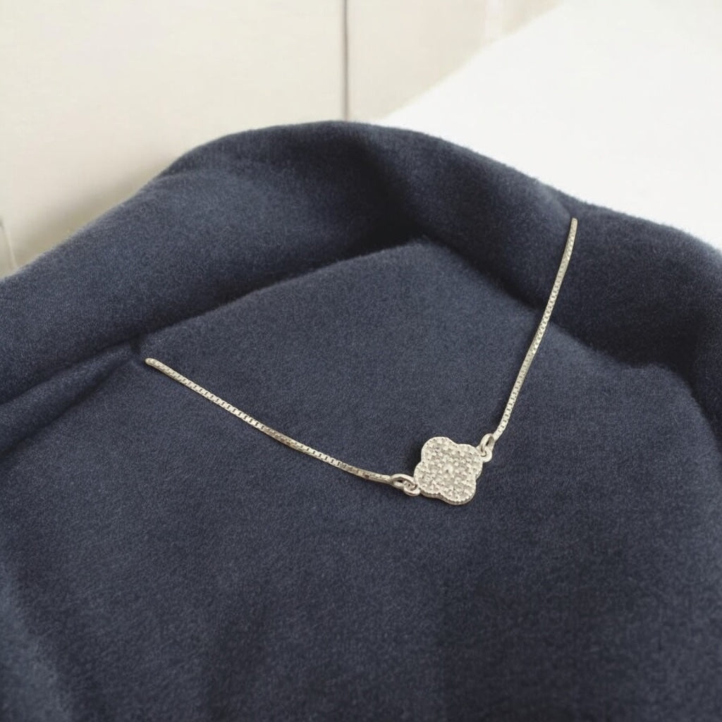 Pulseira Trevo Cravejado Prata 925 Joia Fina Legítima