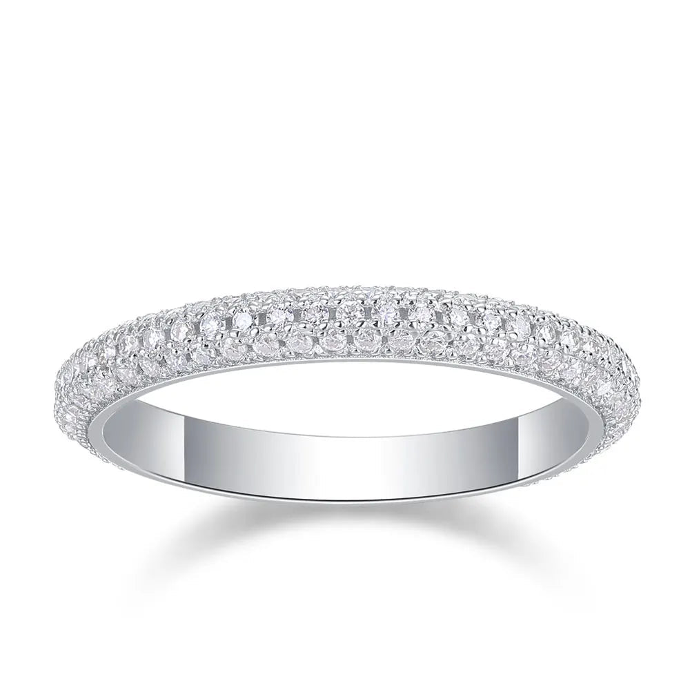Aliança Eternity Moissanite Pavê em Prata 925 com Ouro Branco 18k
