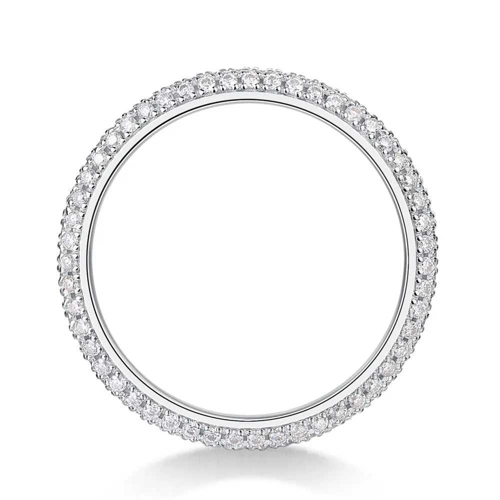 Aliança Eternity Moissanite Pavê em Prata 925 com Ouro Branco 18k