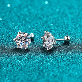 Brincos Stud Rosqueáveis Moissanite D Color VVS1 com Ouro Branco 18K