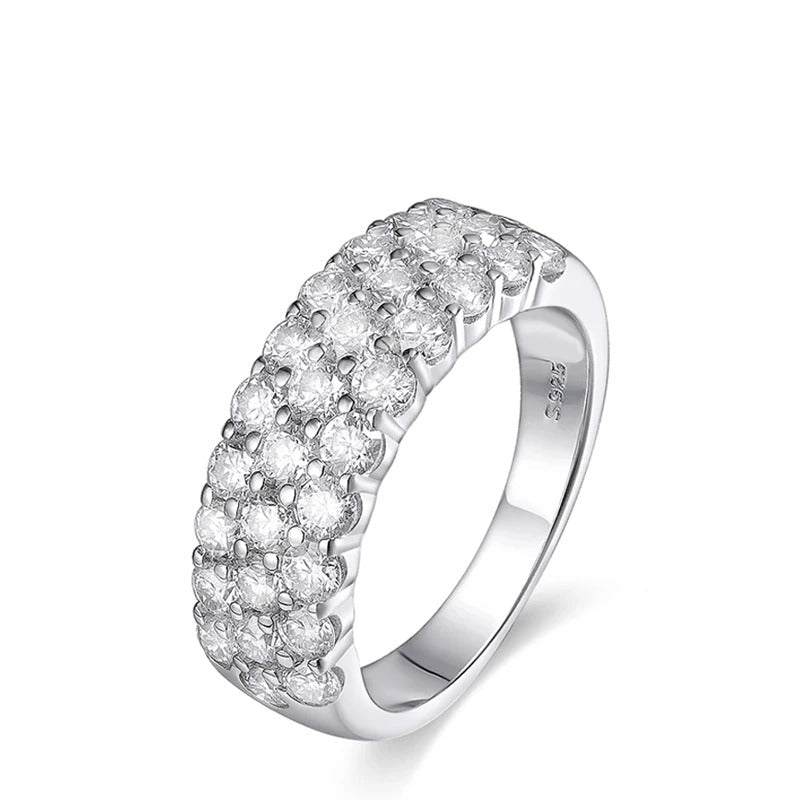 Anel Half Eternity 3 Filas com Moissanites em Prata 925 e Ouro Branco 18k