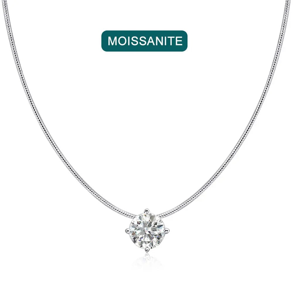 Colar Solitário Moissanite em Prata 925 com Ouro Branco 18k
